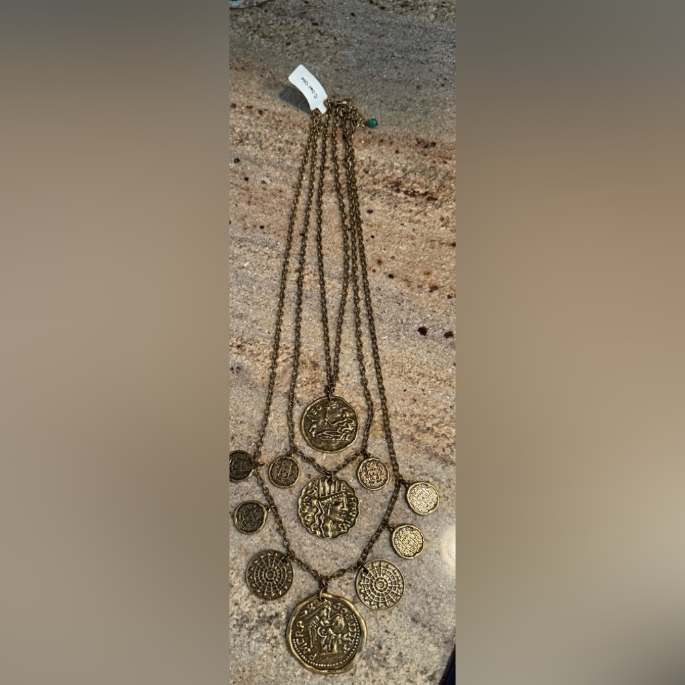 Dell’Olio Gold/Bronze Tone Coin Triple Strand Fashion Pendant Necklace
